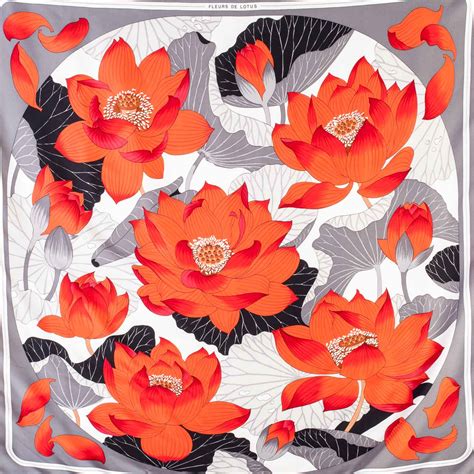 HERMES Silk Fleurs de Lotus Scarf 90 35401 